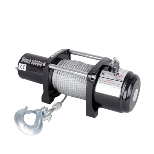 Electric aircraft winch with rotary drum, load-holding and emergency stop